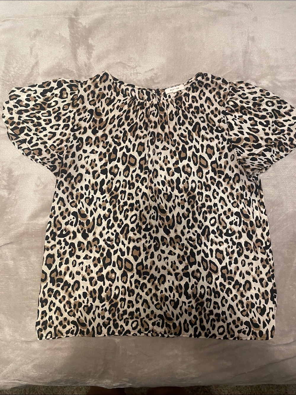 Pleione Leopard Print Short Sleeve Blouse - Black, Brown, Cream